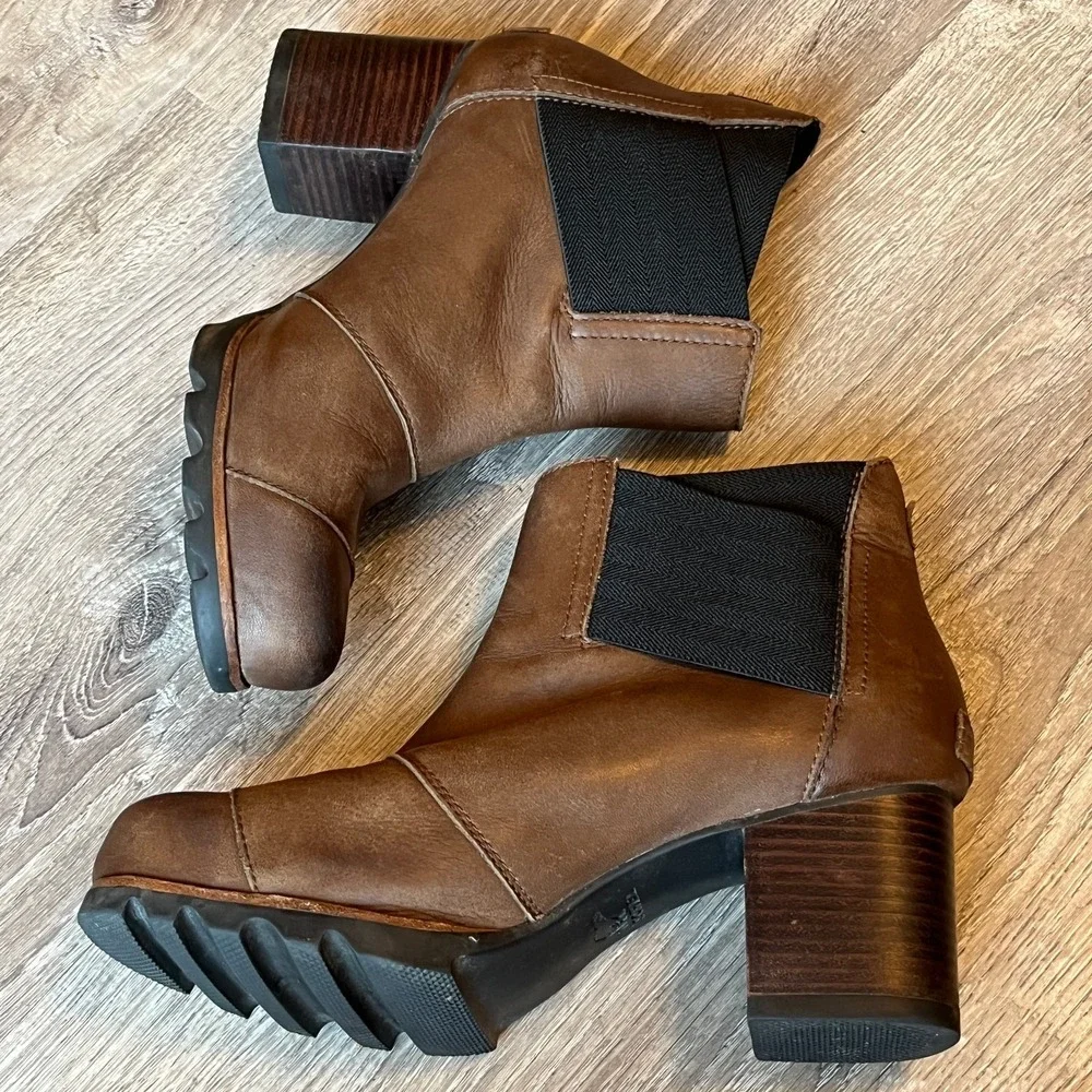 Sorel Addington Chelsea Wedge Heel Boots Brown Leather Womens 9.5 UK 7.5 EU 40.5